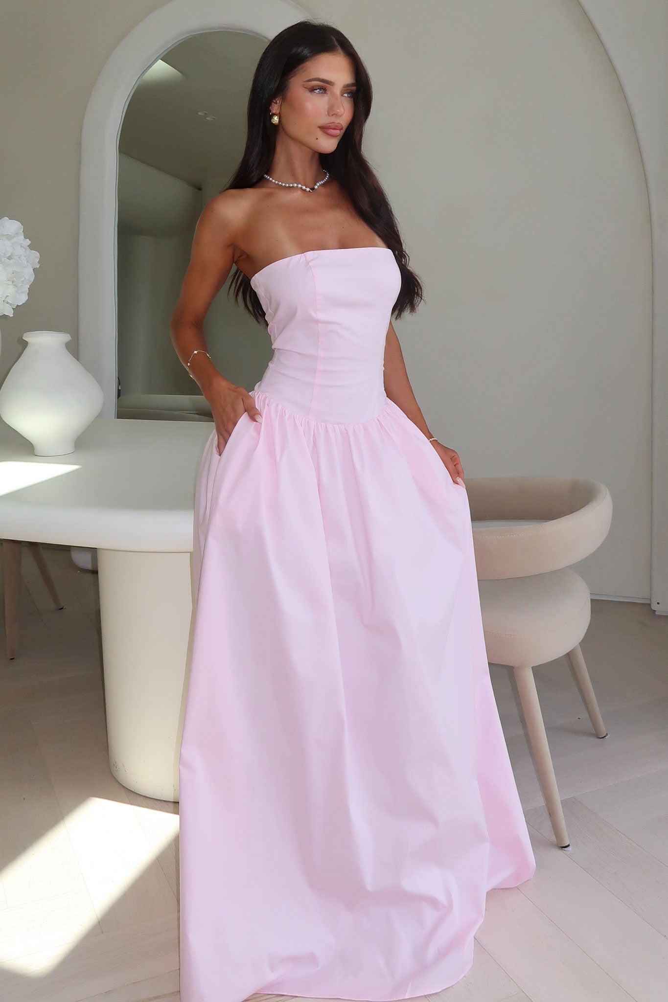 Theresa Strapless Maxi Dress - Baby Pink