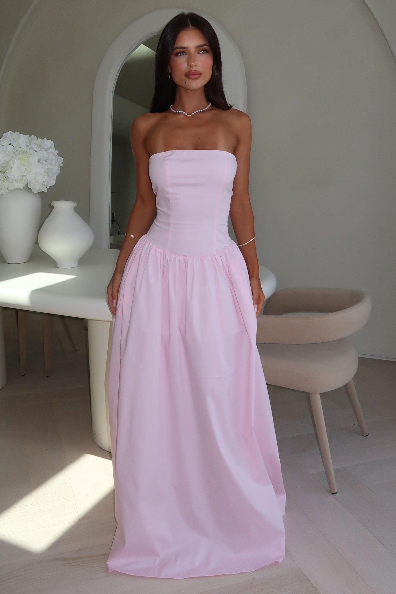 Theresa Strapless Maxi Dress - Baby Pink