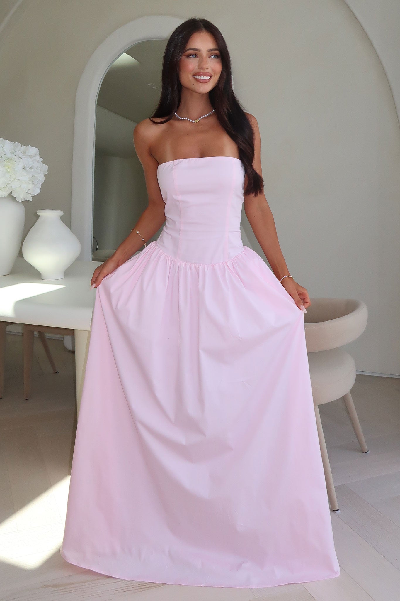 Theresa Strapless Maxi Dress - Baby Pink