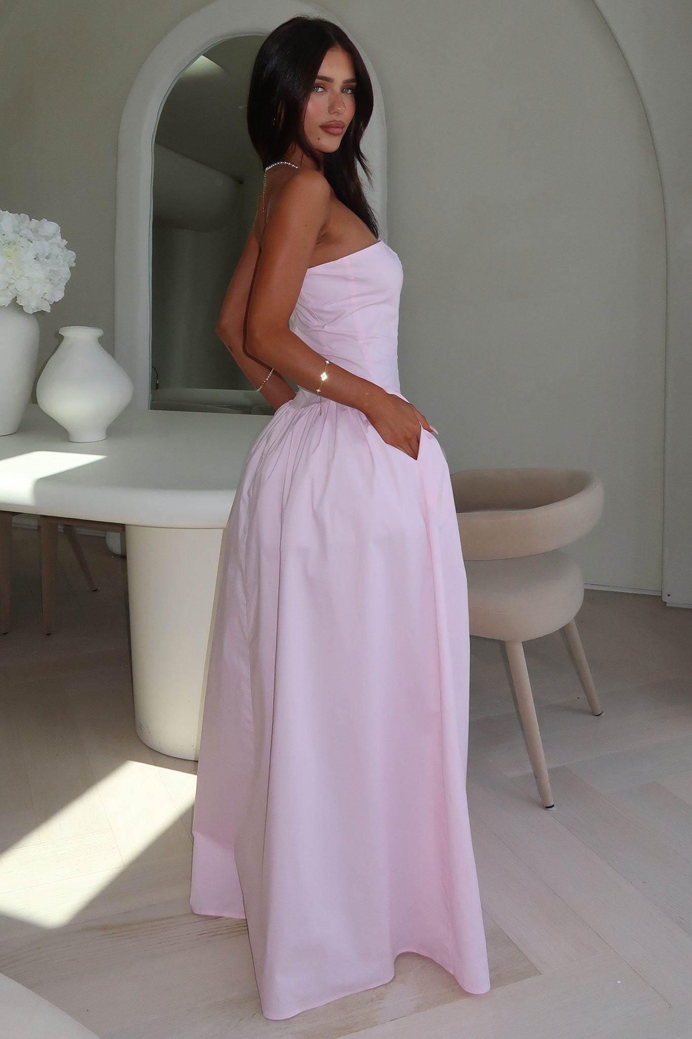 Theresa Strapless Maxi Dress - Baby Pink