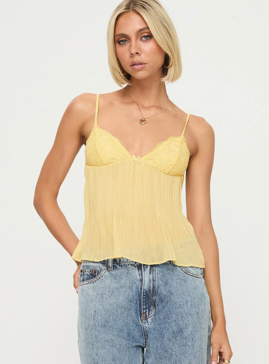 Mira Pleat Top Lemon